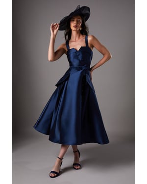 Lisa Tan Twill Volume Belted Midi Dress