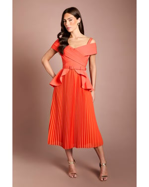 Bardot Pleated Crepe Midi Dress