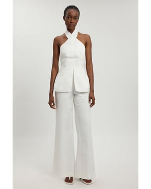 Tailored Cotton Sateen Halter Jumpsuit