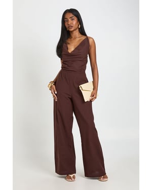 Linen Cowl Neck Wide Leg Jumpsuit