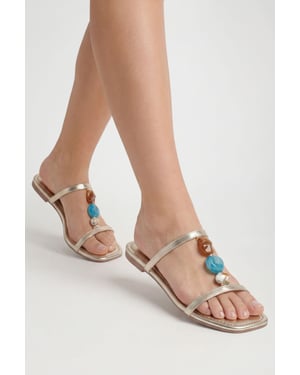 Wide Fit T Bar Beaded Sandals