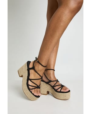 Faux Suede Knot Detail Strappy Espadrille Wedges