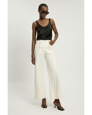 Petite Cotton Tailored Button Detail Trousers