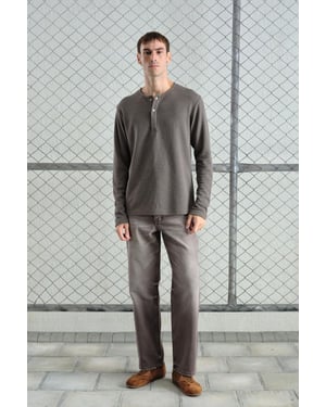 Slim Fit Knopkraag Lange Mouwen T-Shirt