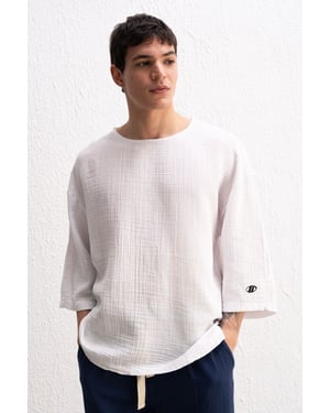 Musselinen Crew Neck Lange Mouwen T-Shirt