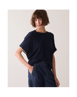 Summum 3s5326-30790 413 top boxy knit trims blue noir