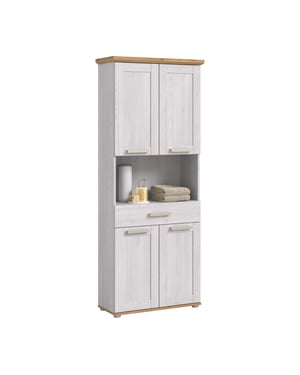 Furnilux Hoge kast breed moderne badkameropbergkast in eikenlook 74x187x34 cm
