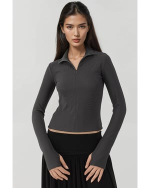Fitted långärmad poloactive topp med blixtlås