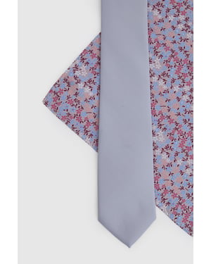 Light Grey Plain Tie and Ditsy Pocket Square