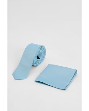 Aqua Plain Tie and Pocket Square Set