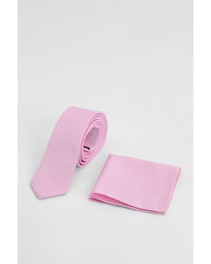 Bright Pink Plain Tie and Pocket Square