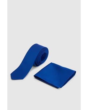Deep Blue Plain Tie and Pocket Square