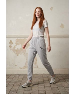 Midjebruna tryckta bomull-Lycra joggers