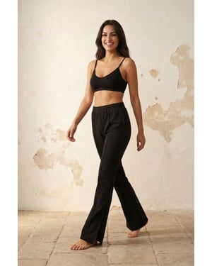 Högmidjade vida stickade joggers