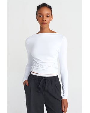 Slim Fit Boat Neck Long Sleeve Blouse