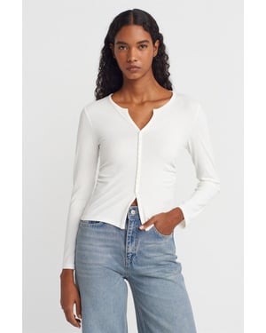 Slim Fit Geribbelde Knopenblouse