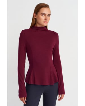 Fitted Half-Turtleneck Peplum Blouse