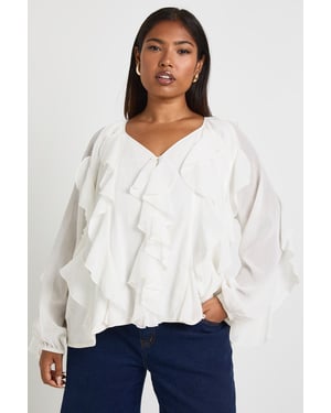 Plus Extreme Ruffle Tie Front Blouse