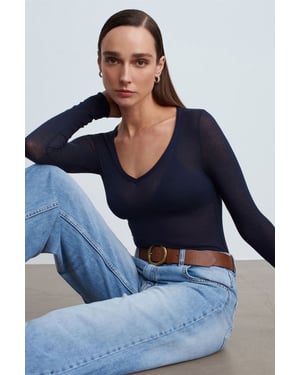 Slim Fit V-hals Lange Mouw Top
