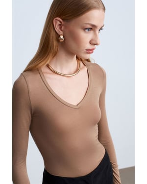 Slim Fit V-hals Lange Mouw Top