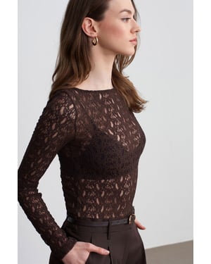 Slim Fit Kanten Bootsvorm Blouse