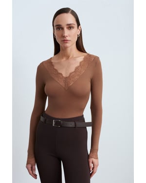 Slim Fit V-hals Kanten Blouse