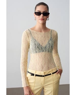 Slim Fit Kanten Boot Hals Blouse