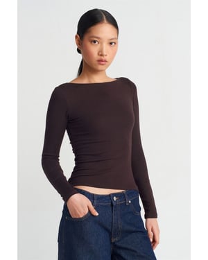Kvinnors Slim-fit Båt-Hals Långärmad Blus