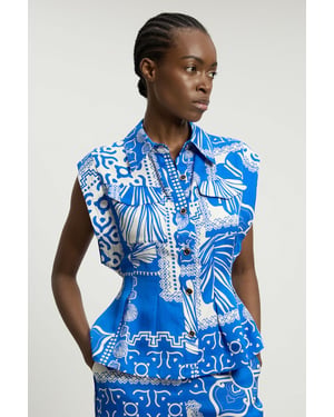 Premium Linen Printed Woven Sleeveless Woven Top