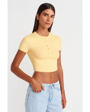 Slim Fit Crop Blouse Met Knopen