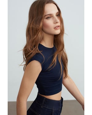 Slim Fit Crop Jersey Blouse