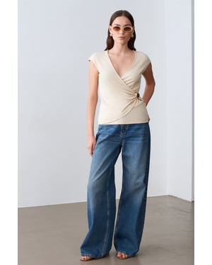 Kvinnors Slim Fit Wrap Blus