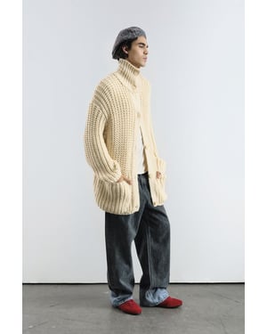 Överdimensionerad Ribbade Turtleneck Tröja med Knapplist