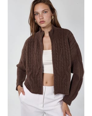 Korte Zachte Touch Rits Kabelgebreide Cardigan