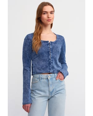 Bomullsribbad kort cardigan