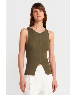 Mouwloze Geribbelde Knopen Cardigan