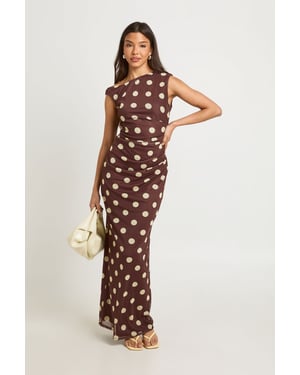 Tonal Polka Dot Asym Neckline Maxi Dress
