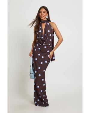 Tonal Polka Dot Print Scarf Detail Maxi Dress