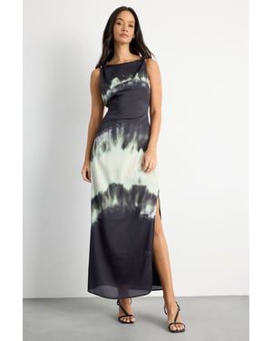 Knot Shoulder Ombre Print Maxi Slip Dress