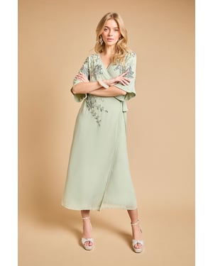 Kimono Sleeve Trailing Embellished Maxi Dress