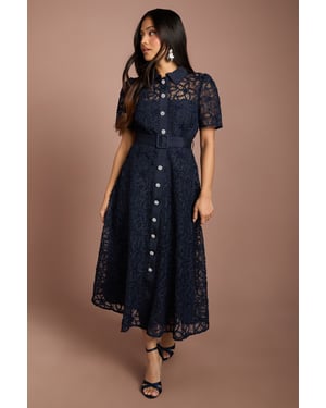 Petite Floral Lace Collared Midi Dress
