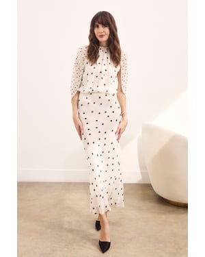 Spot Drape Detail Viscose Woven Maxi Dress