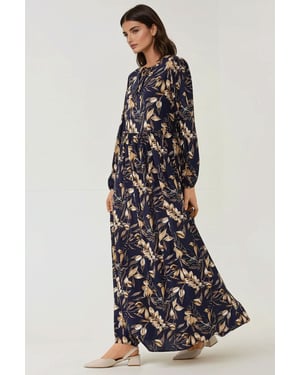Bloemenprint Lange Mouwen Viscose Maxi Jurk