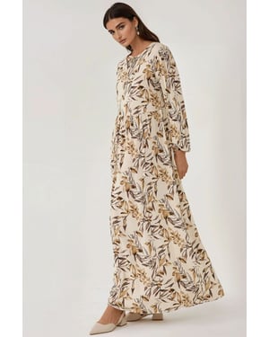 Bloemenprint Lange Mouwen Viscose Maxi Jurk