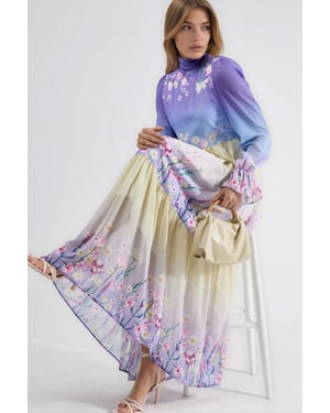 Bloemen chiffon col maxi jurk