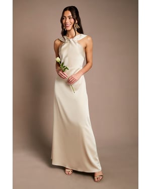 Twisted Halterneck Satin Maxi Bridesmaid Dress