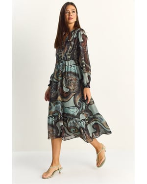 Paisley V-hals Midi Jurk