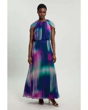 Crinkle Georgette Cape Blur Print Woven Maxi Dress
