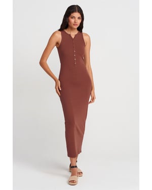 Geribbelde Katoenmix Mouwloze Maxi-jurk