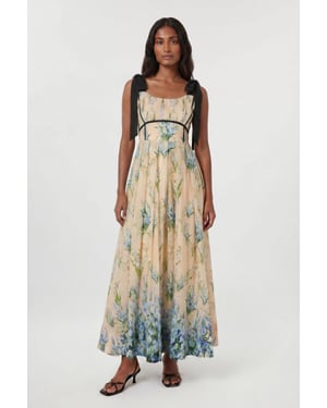 Floral Silk Cotton Tie Strap Woven Midi Dress